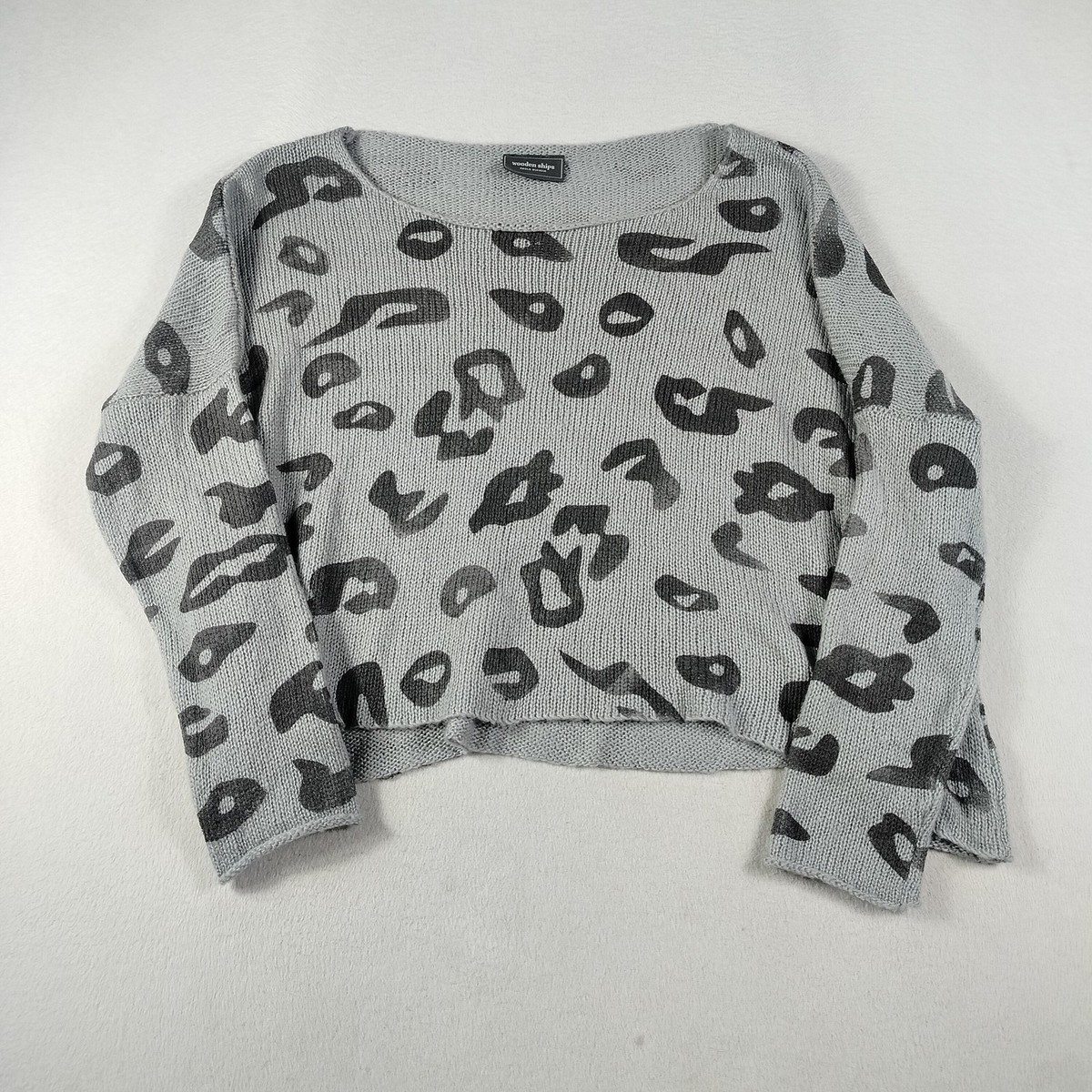Wooden Ships Sweater Womens S/M Gray Leopard Print Boxy Knit