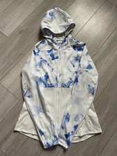 Adidas Energy Running Jacket Women’s M Cream Blue Pattern Hooded Full Zip