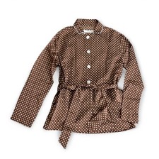 Raquel Allegra Relaxed Blazer Jacket Brown White Polka Dot Sz S
