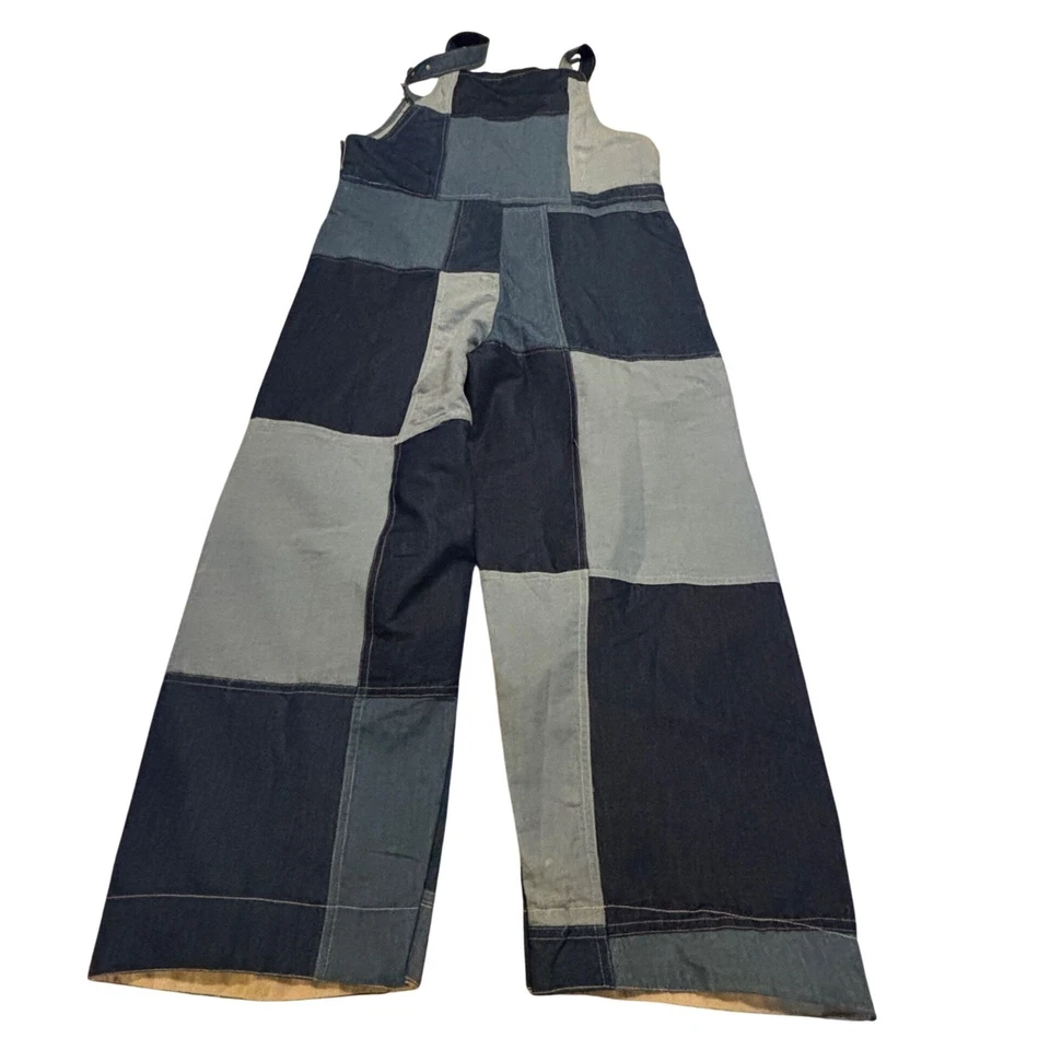 Mono de mezclilla Y2K Ashley Taylor con retazos mono pierna ancha azul declaración L Foto 2 de 4