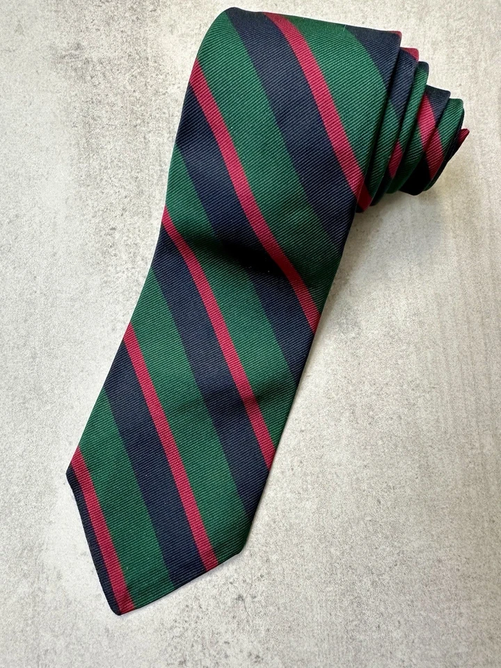 Corbata Brooks Brothers Makers Seda Rayas 3 x 56 Repp Rojo Verde Años 60 70 Inglaterra Foto 2 de 3