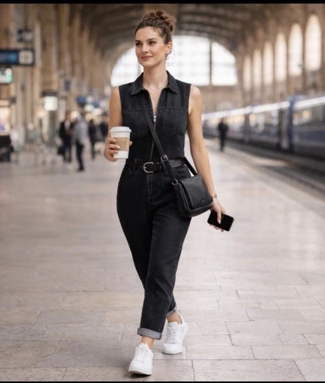 Universal Thread Black Denim Sleeveless Zip Jumpsuit Pockets