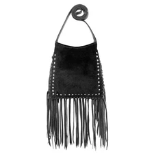 American West Womens Fringed Cowgirl 10in Black Hair-On Leather Crossbody Bag OS