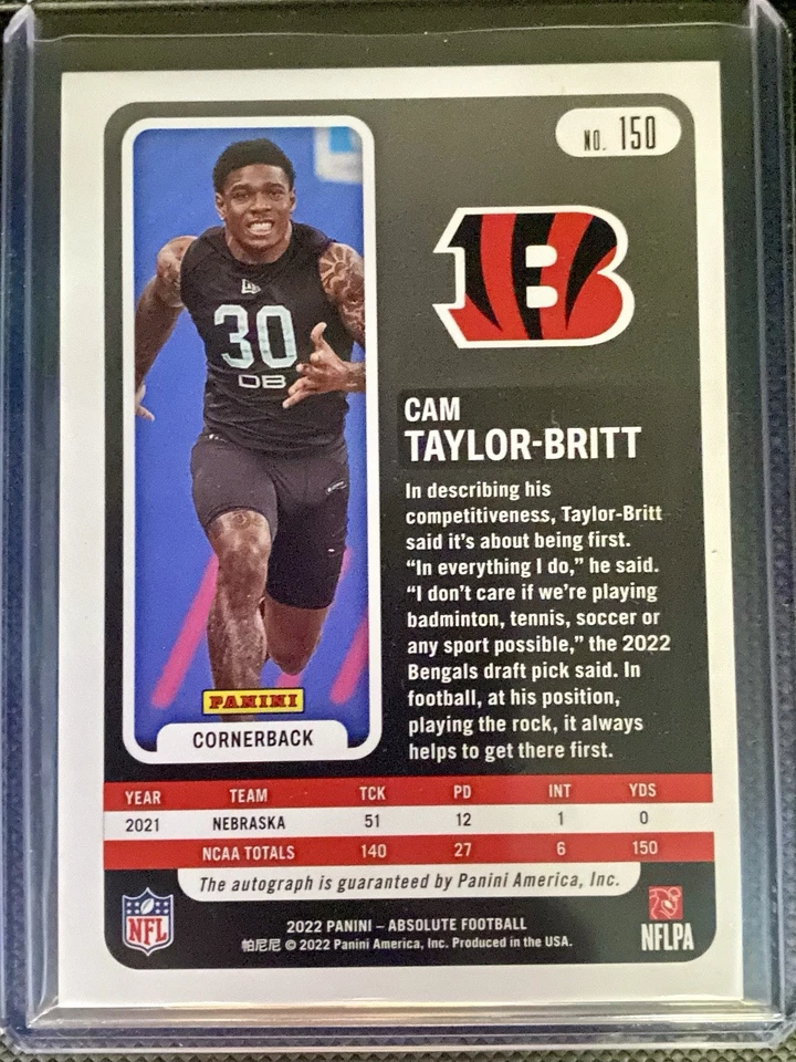 2022 Absolute Cam Taylor-Britt RC Auto Spectrum HOLO 150 Bengals Rookie #d /75 - Image 2 of 2