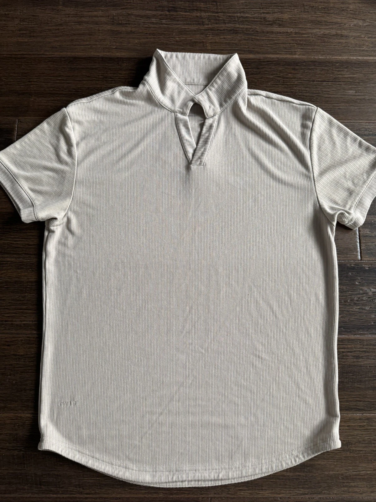 BYLT Premium Basics short sleeve ribbed polo shirt Large Beige Tan Latte