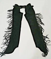 Whitman Fringed / Leg side Zip / Black Leather Kids Chaps - Sz Medium/36" length