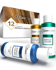 GenCrafts Metallic Acrylic Pouring Paint 12 Colors Pre-Mixed High Flow & Read...