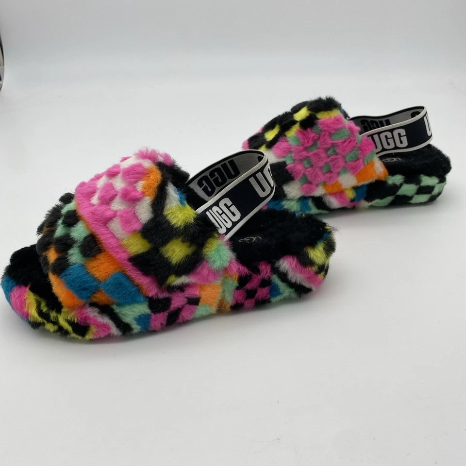 ZAPATOS ZAPATILLAS UGG AUSTRALIA PELUSA SÍ SLIDES CUADROS 1135510 ARCO IRIS MUJER 5 Foto 3 de 4