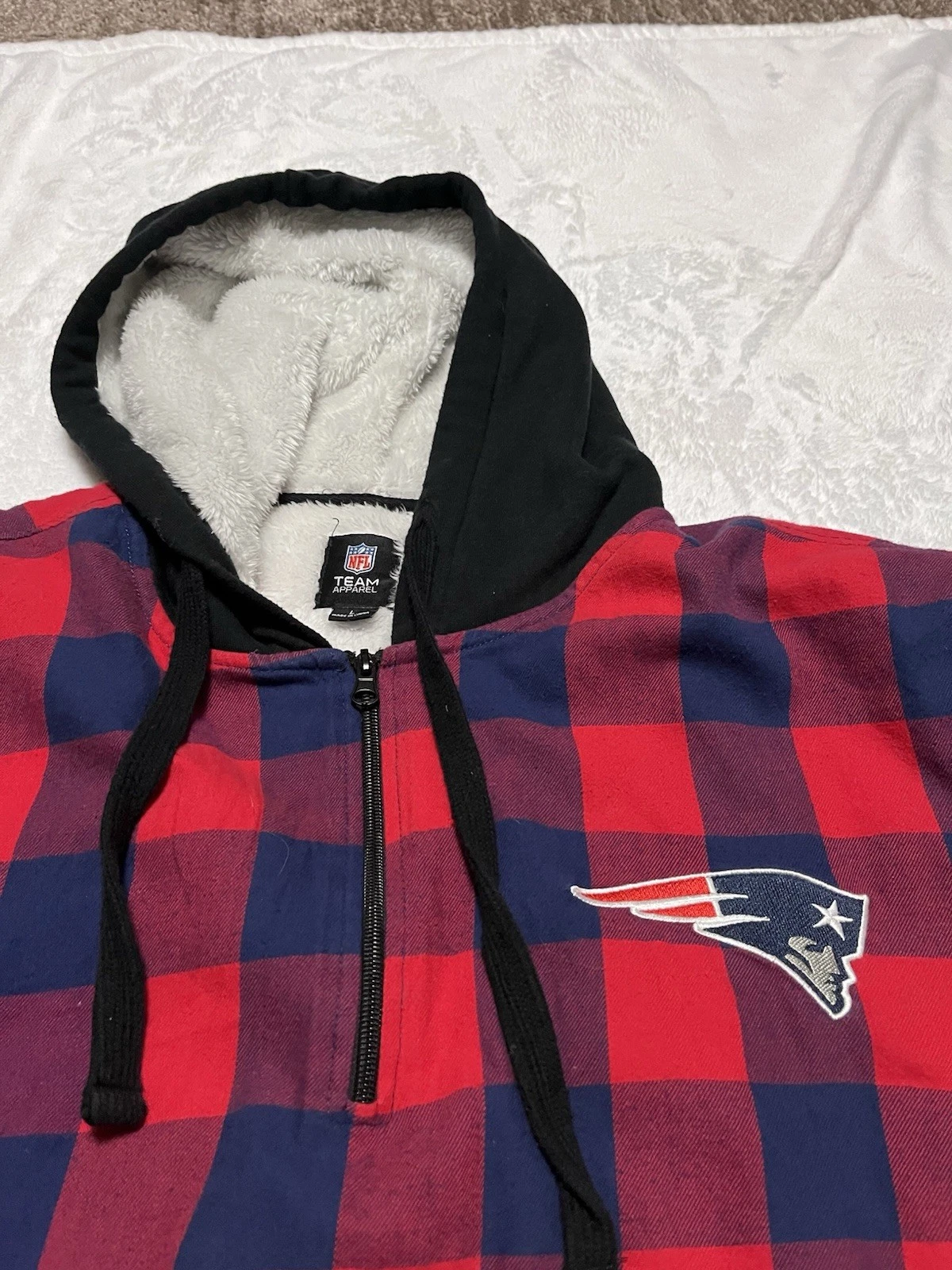 VETEMENTS NFL Team Apparel New England Patriots giacca con cappuccio e zip da uomo in flanella L