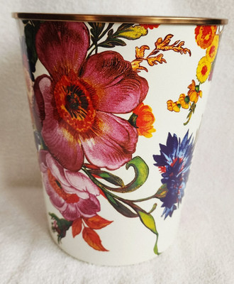 Mackenzie Childs White Flower Market Enamel Waste Bin NWT Retired (NOS)