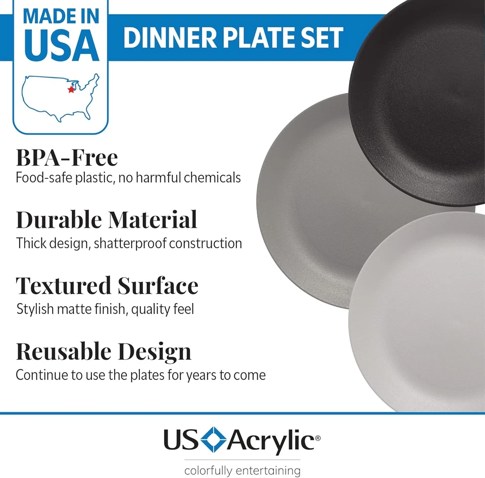10" Grey Stone Plastic Dinner Plates - Set of 6, Reusable, Bpa-Free - Image 2 of 4