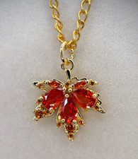 Fifth Ave Gold Rhinestone Red Maple Pendant Necklace
