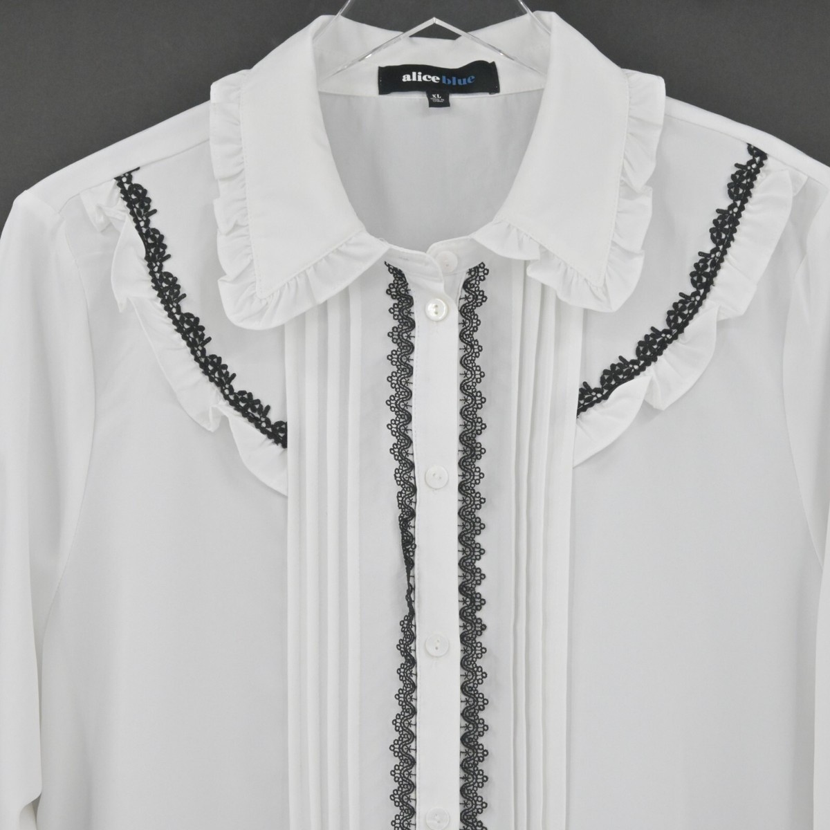 ALICE BLUE Top Womens Size XL Blouse Ruffle Yoke Collar Long 