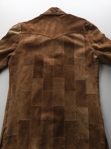 Vintage 1970s Kantex Leathers Split Cowhide Suede Brick Patchwork Jacket 40 Long - Picture 5 of 16