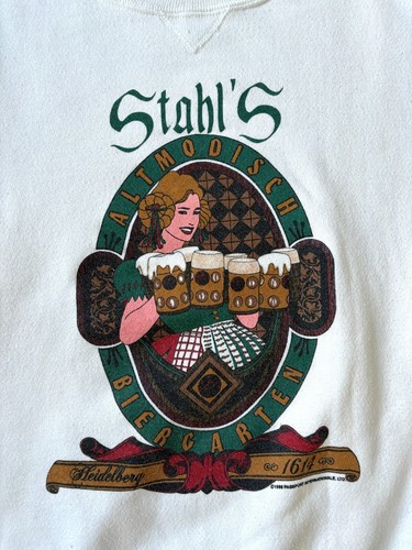 VTG Stahl's Biergarten Heidelberg Mens Sweatshirt White Sz XL Oktoberfest German - 第 2/8 張圖片
