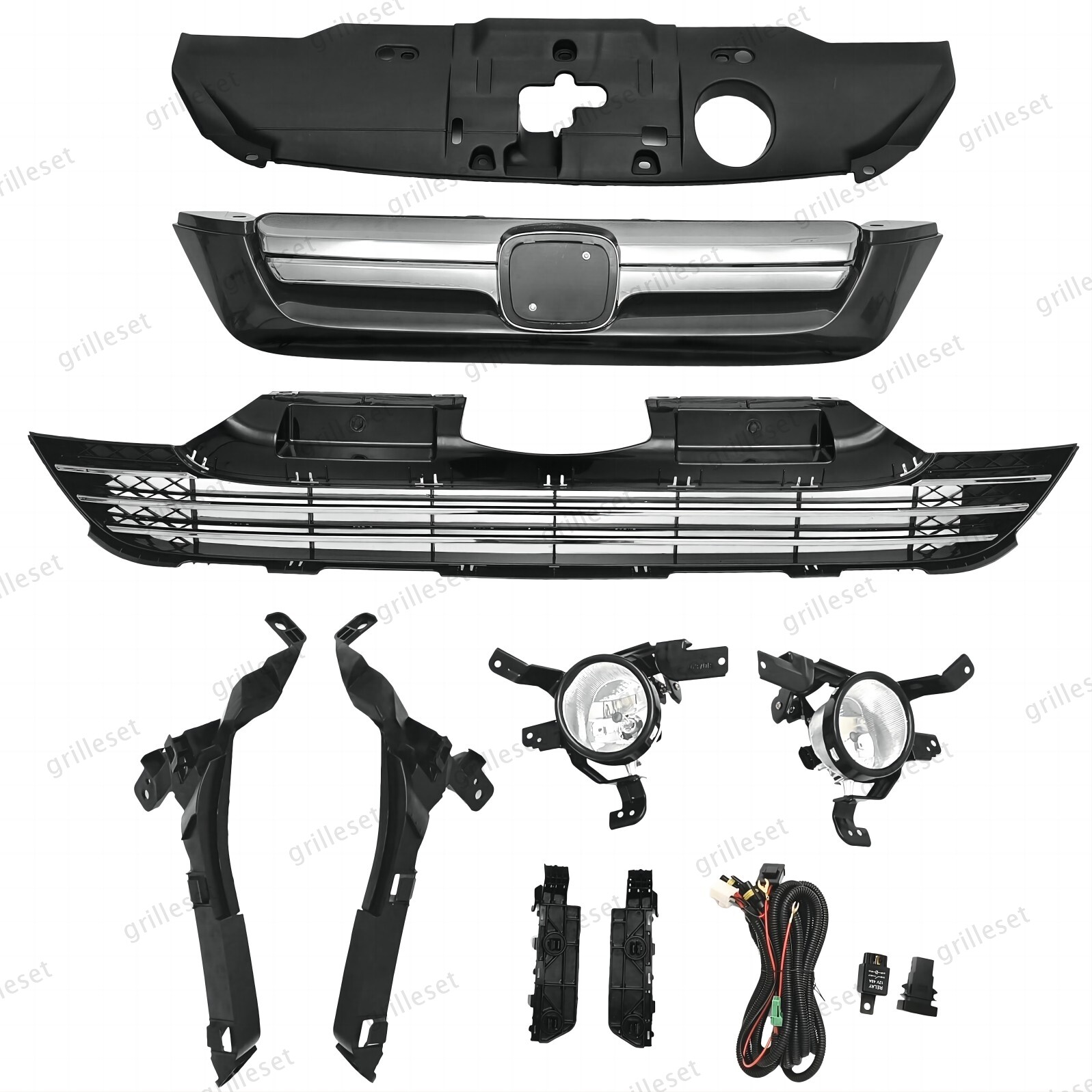 For CR-V 2007-2009 Front Bumper, Headlight Bracket, Chrome Grille & Fog Lights