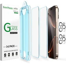 (2+2pack) amFilm for iPhone 16 Pro Max -OneTouch Glass Screen & Lens Protector 6