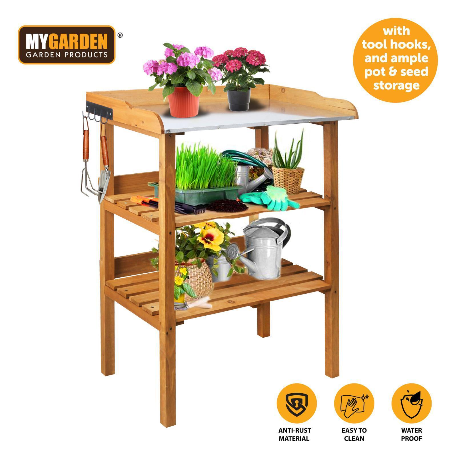 Wooden Garden Potting Table 3 Tier Planting Storage Bench Workstation Shelves eBay