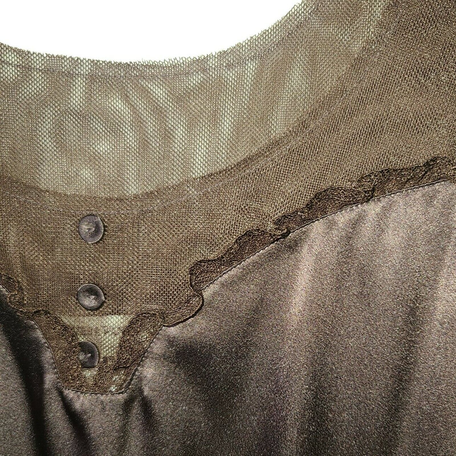 NWT $199 VERA WANG M Glossy Chocolate Satin & Mesh Chemise Nightgown & Robe Set