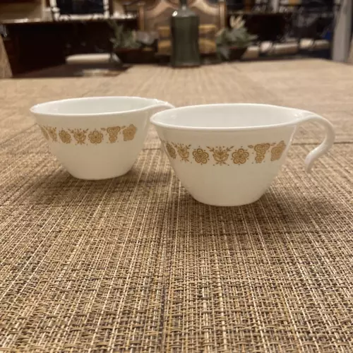 Vintage Corelle Corning Butterfly Gold Coffee Tea Cups w/ Hook Handles Set of 2