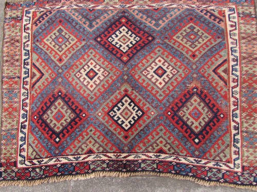 Antique Traditional Hand Made Oriental Wool Blue Red Bag Face Rug 101x71cm - Picture 14 of 15
