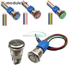 19mm 12V Waterproof Metal ON-OFF Momentary LED Push Button Switch Connector New
