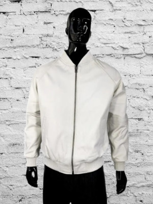 Weiß Lederjacke für Herren 100% Echtes Weiches Lammleder Bomber Modische Jacke