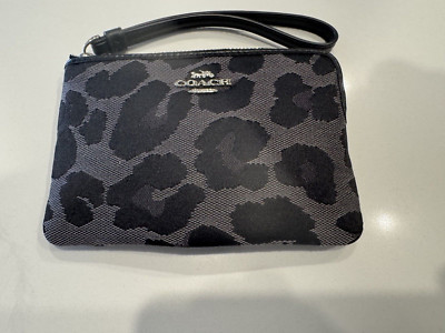 Coach Wristlet  Zip-Around Ocelot Print Metallic Silver Lurex NEW WITH TAGS