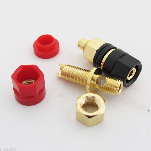 2pcs Gold Plated Copper Amplifier Speaker Terminal Binding Post DIY Red + Black - Picture 5 of 7