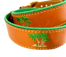 Leather Man LTD Boys Belt Brown Green Palm Trees Size M 26 Gold Buckle New