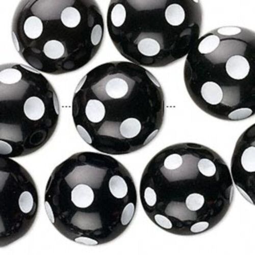 10 Retro 50s 80s Black & White Polka Dot 16mm Round Funky Acrylic Resin Beads - Picture 1 of 1