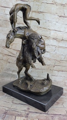 BRONZE BUFFALO HORSE BY FREDERICK REMINGTON SCULPTURE Figure Decorative Art NR