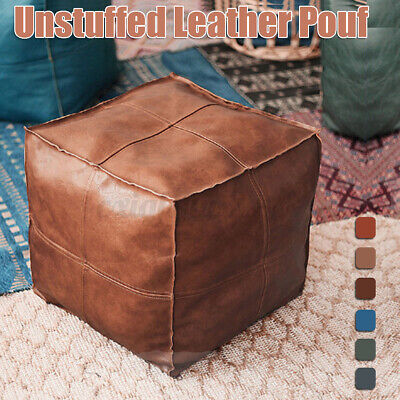 Square Moroccan Pu Leather Footstool, Moroccan Leather Square Ottoman Pouffe Cover