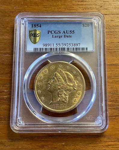 1854 LARGE DATE $20 GOLD LIBERTY DOUBLE EAGLE PCGS AU 55 - Picture 5 of 6