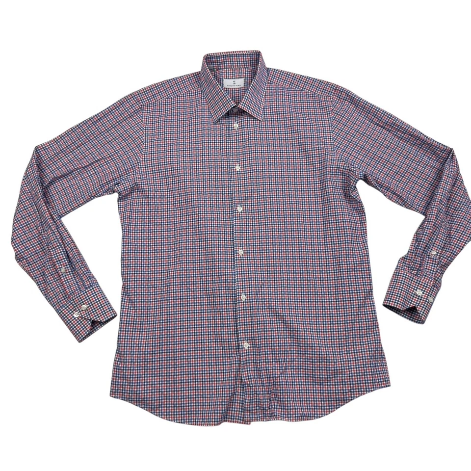 Antoine Runbini Мужская Seersucker L/S рубашка красный/синий чек • Италия • размер 16 - Изображение 2 из 4