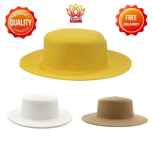 Flat Top Sun Straw Hat Men Women Summer 