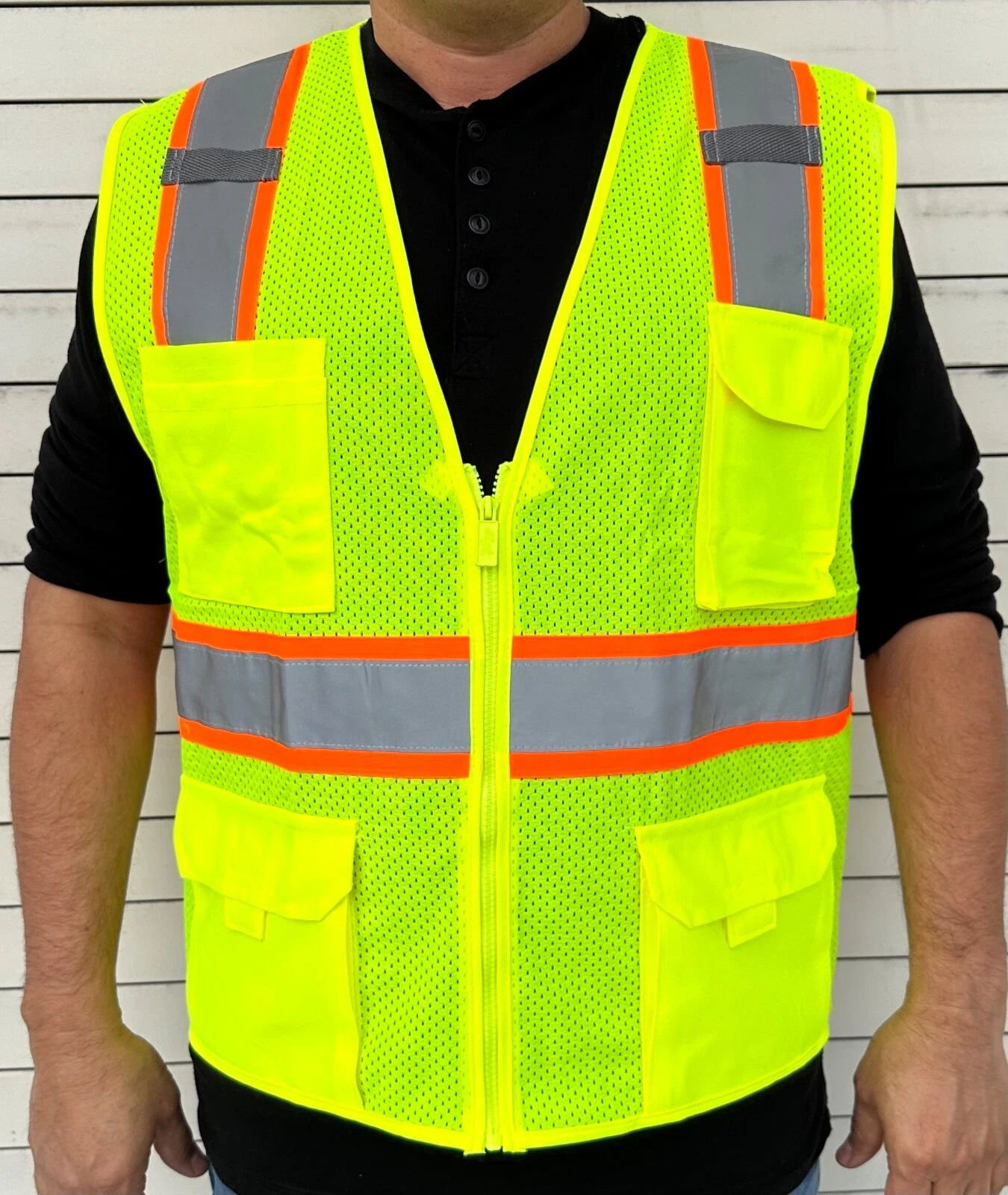 4 Pockets Yellow Mesh High Visibility Safety Vest, ANSI/ ISEA 107-2010 #806-LM - product detail image 1