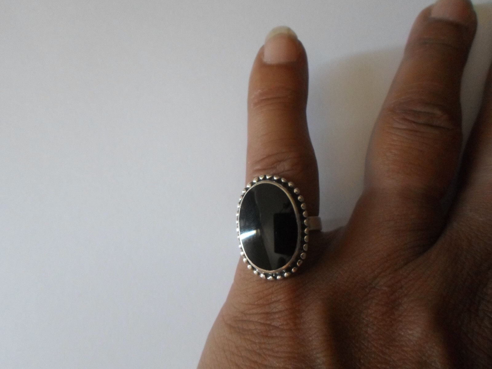 solid silver ring, onyx cabochon, size 53 - image 2