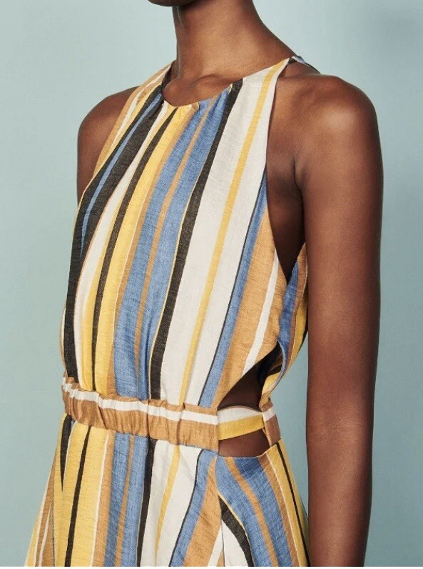 SANDRO Taila striped linen-blend midi dress Size FR38/US6 | eBay