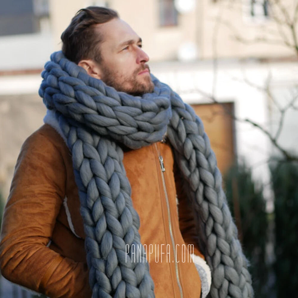 Chunky Knitted Scarf, mens knit long scarf unisex, Giant Knit Wrap 100% wool US
Opens in a new windo