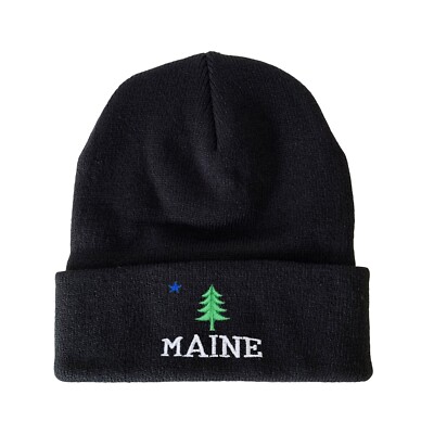 Maine Pine Tree Embroidered Beanie Maine Flag Winter Hat