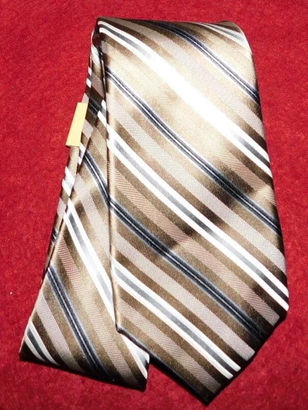 CORBATA A RAYAS MICHAEL KORS CAQUI/MARRÓN/BLANCO - NUEVA CON ETIQUETAS - CORBATAS PARA EL CUELLO - CORBATAS DE DISEÑADOR. Foto 2 de 3