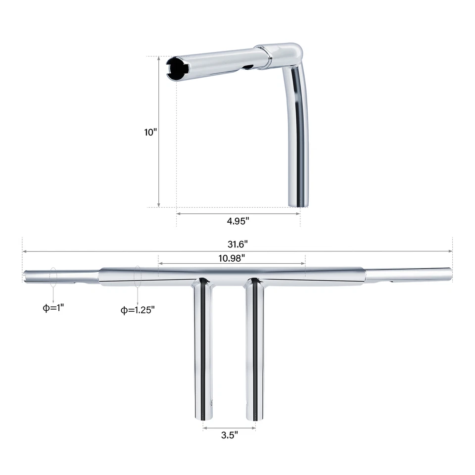 Manillar Fat 10" Rise 1-1/4" T-Bar apto para Harley Dyna Low Rider Softail Fatboy Foto 2 de 4