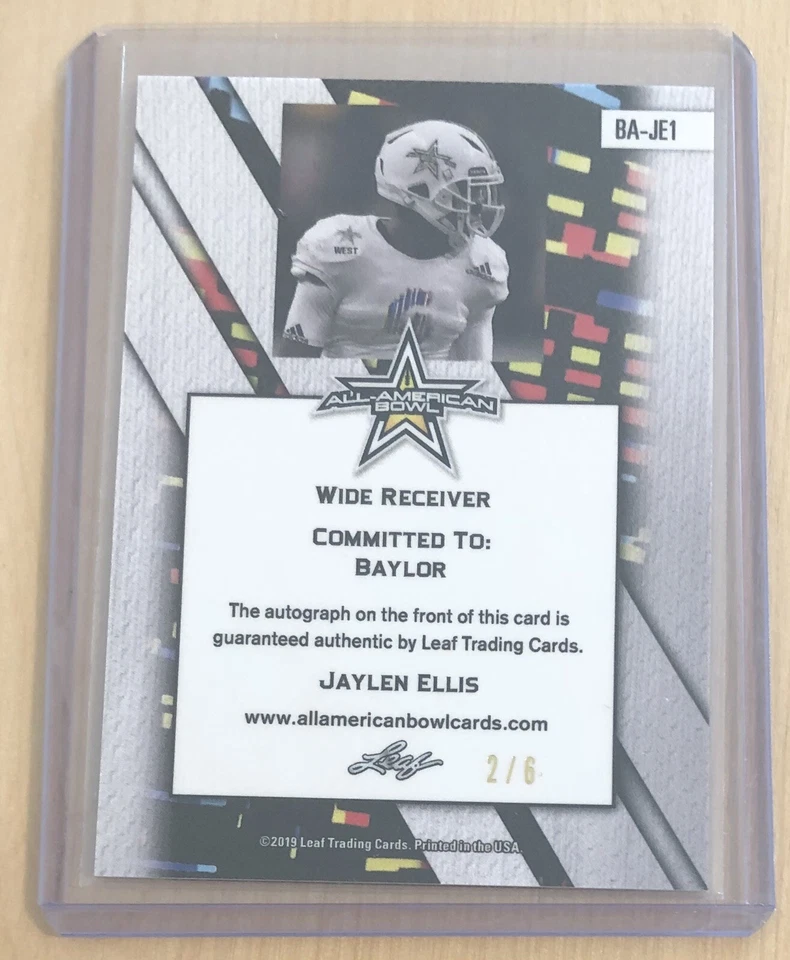 Jaylen Ellis 2019 Leaf All-American Metal Pink Flag Auto 2/6 Baylor Bears - Image 2 of 2