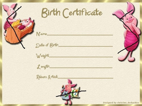 PIGLET STYLE BIRTH CERTIFICATE/CERTIFICATES REBORN FAKE BABY approx 7x5" - Picture 4 of 5