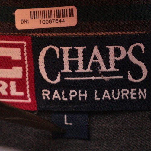 90's VTG Chaps Ralph Lauren Shirt Men's L Gray Striped Long Sleeve Button Down - Picture 16 of 17