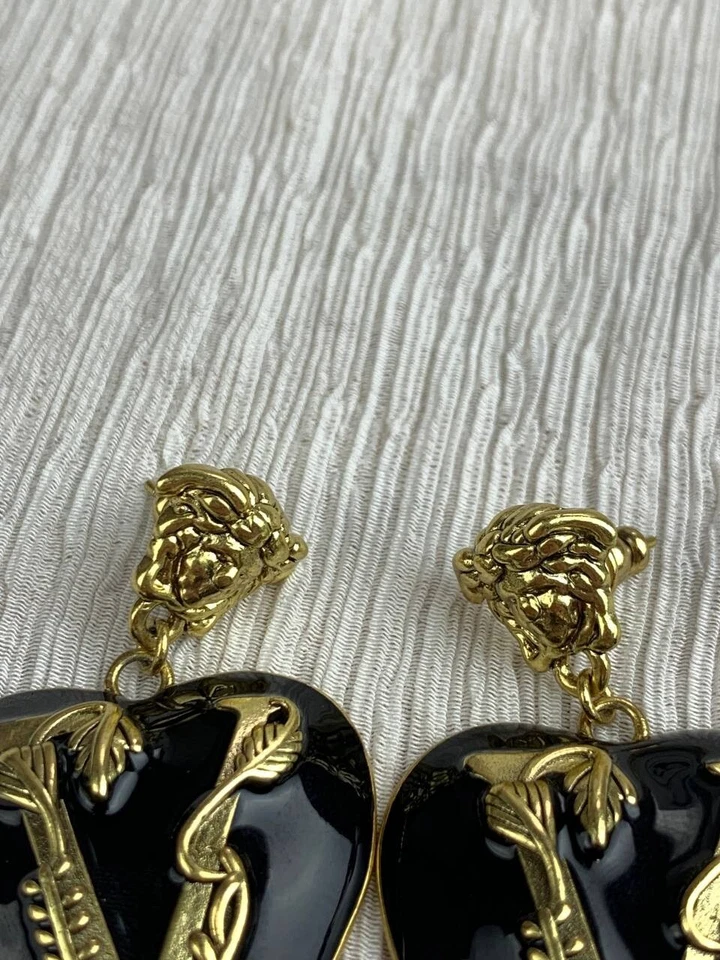 Versace Gold Black Heart Drop Earrings - Image 4 of 4