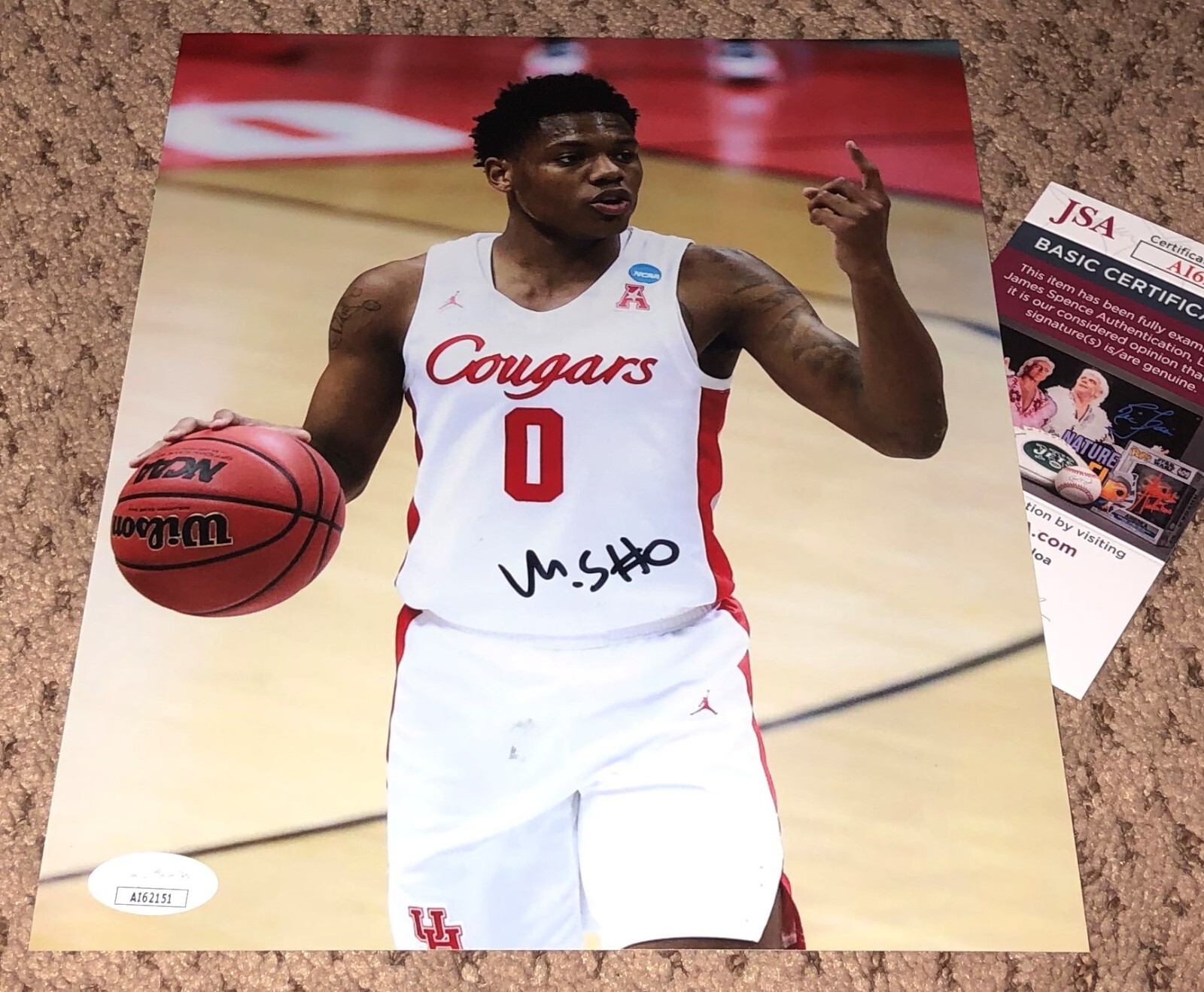 MARCUS SASSER SIGNED 8X10 PHOTO HOUSTON COUGARS BASKETBALL AUTOGRAPH JSA 