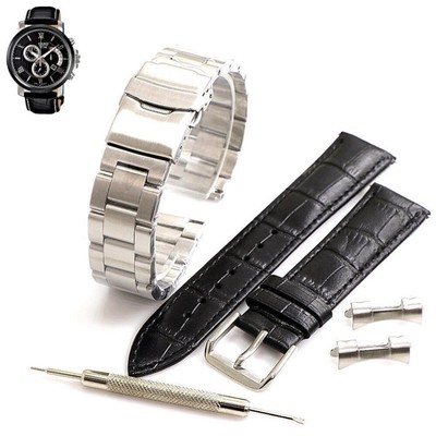 Steel & Leather Replacement Watch Band Fits Casio BEM-507 BEM507BL-1A