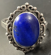 Sterling Silver 925 Thai Han Ring Size 7.5-8 with Blue Stone FC1-4Q4294